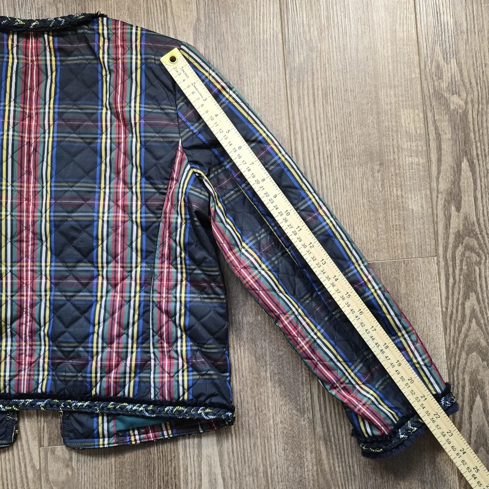 J.Crew Short Jacket Womens 8 Black Plaid Stewart Tartan Quilted Preppy Academia